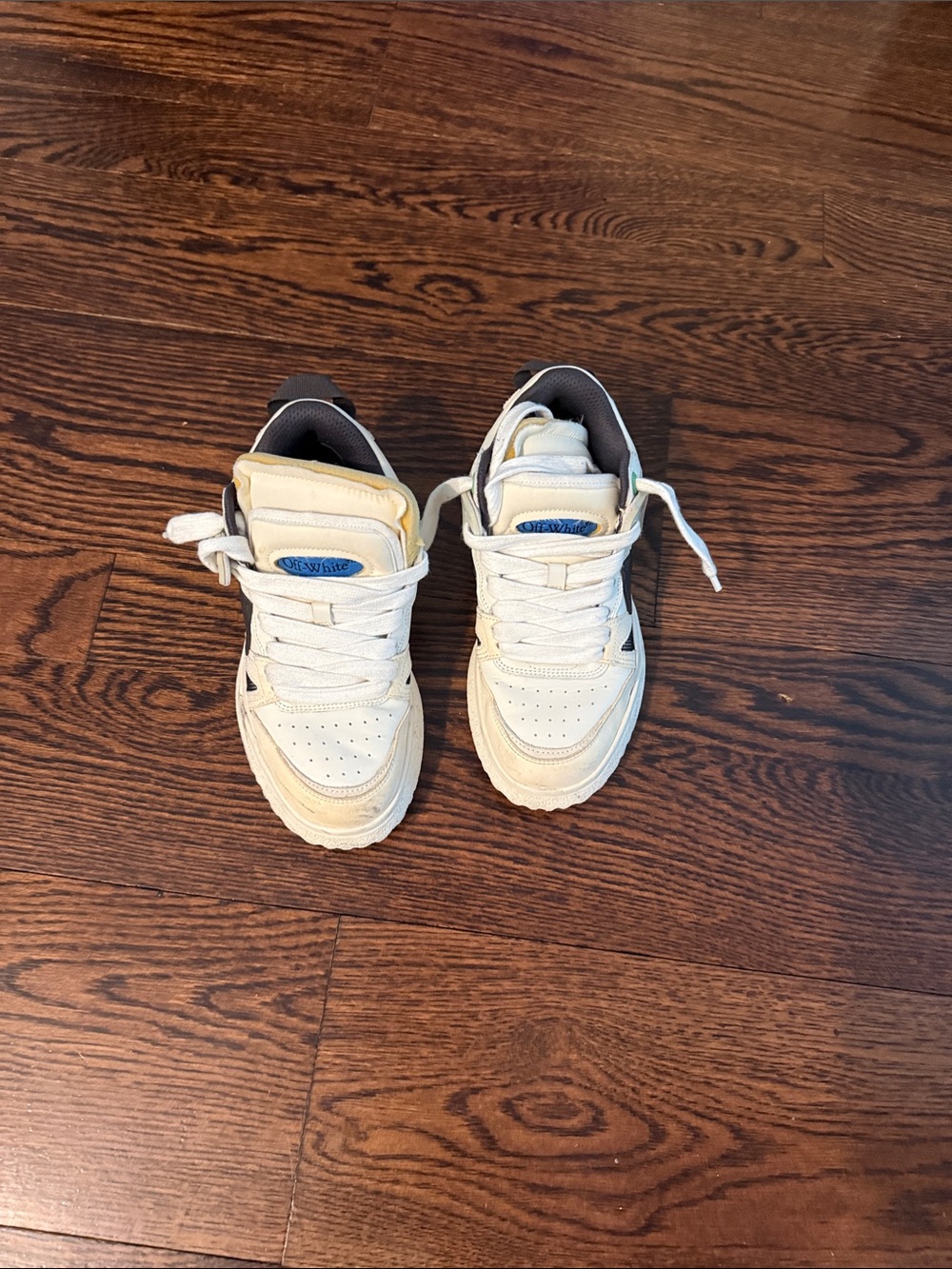 Off-White Cream and Gray Low-Top Sneakers